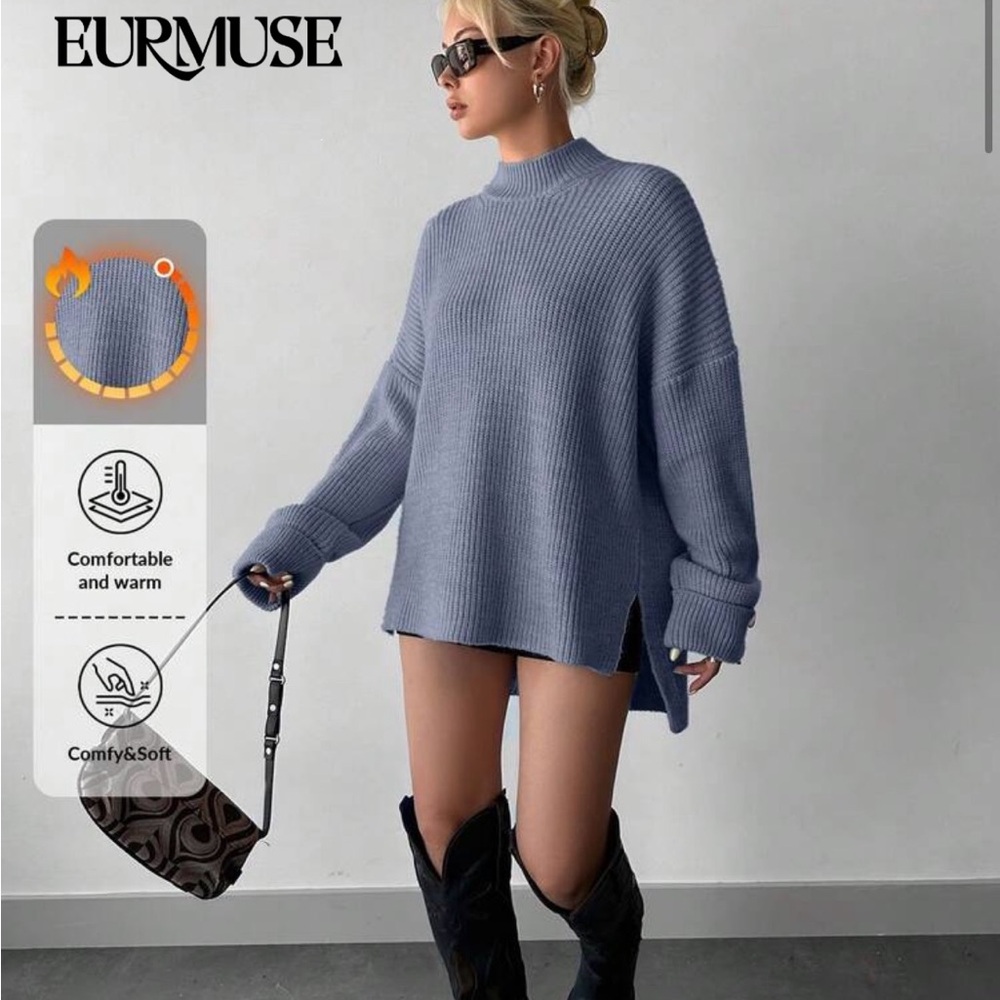 Muse Women's Oversize Grey Button Sleeve Sweater